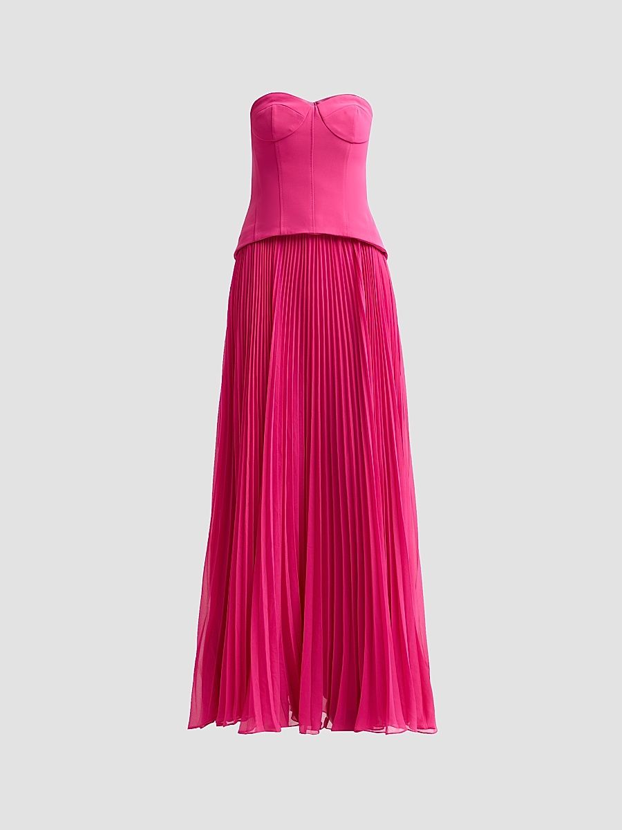 Women's Odette Strapless Crepe-Chiffon Gown - Royal Fuchsia - Size XXL
