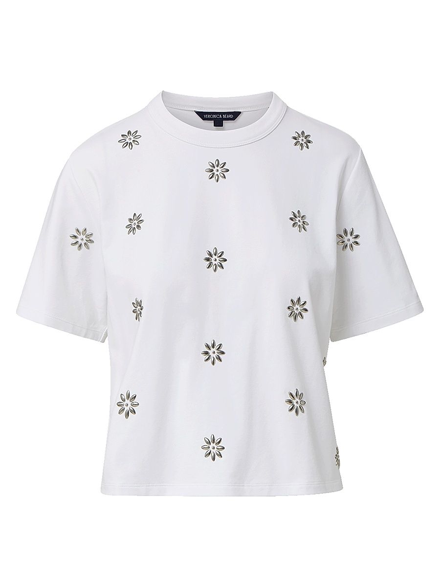 Women's Sebastian Embellished Stretch-Cotton T-Shirt - White - Size Large
