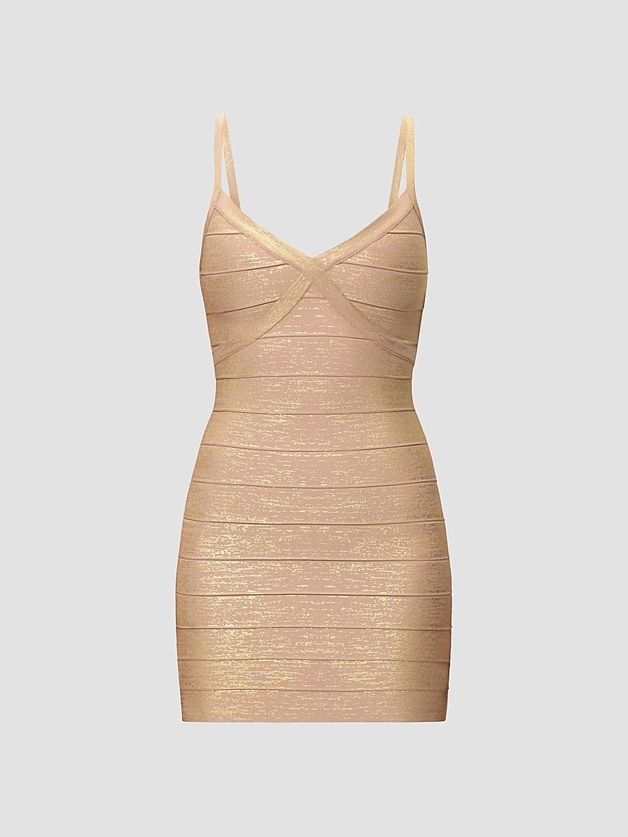 Women's Metallic Bandage Mini Dress - Gold Foil - Size Large