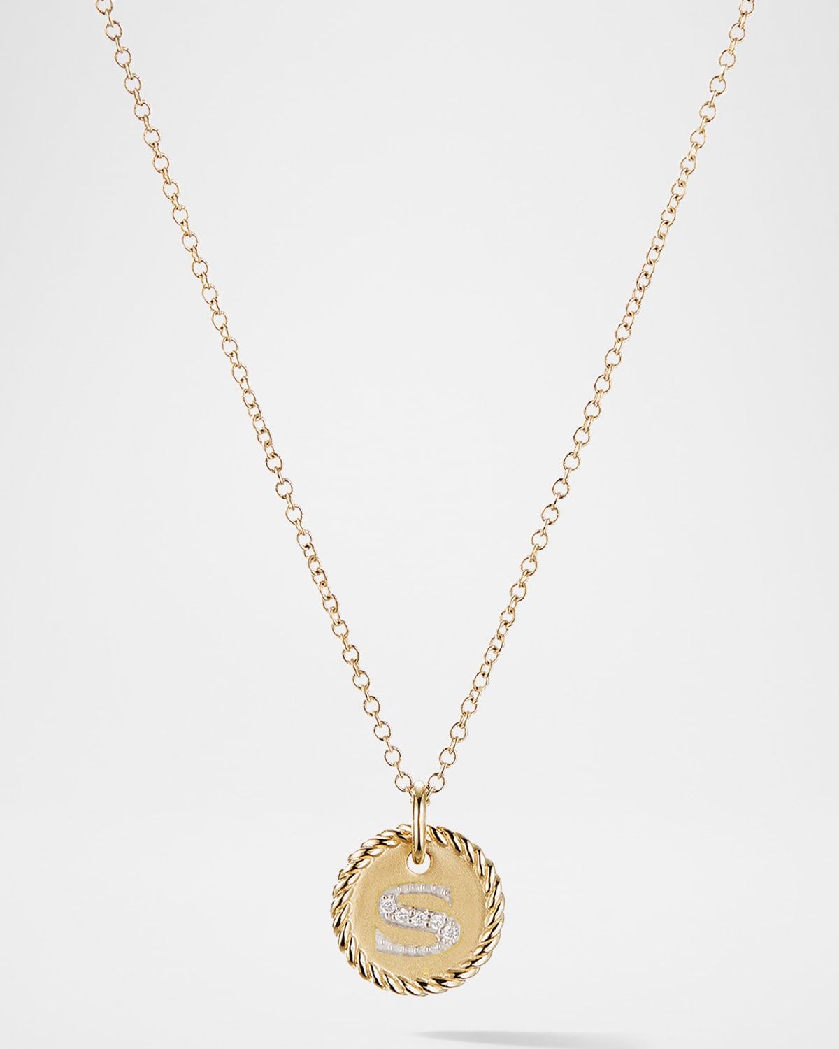 Cable Collectibles Initial Pendant Necklace with Diamonds in 18K Gold, 10mm, 16-18"L