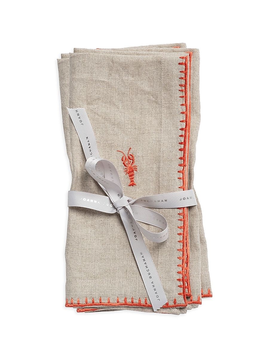 Lobster Embroidered Dinner Napkins, Set of 2 - Flax