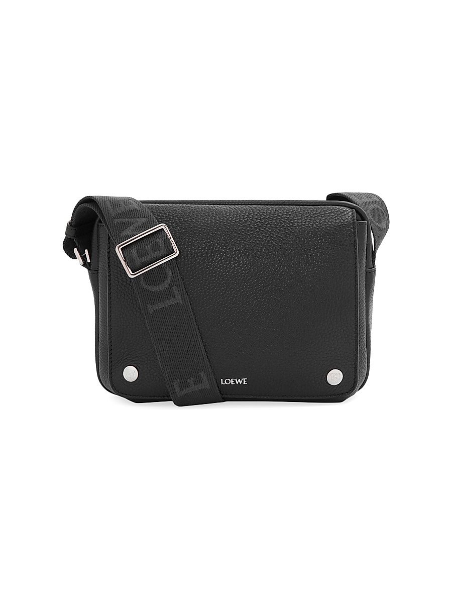 Men's Pebble Leather Messenger Bag - Black