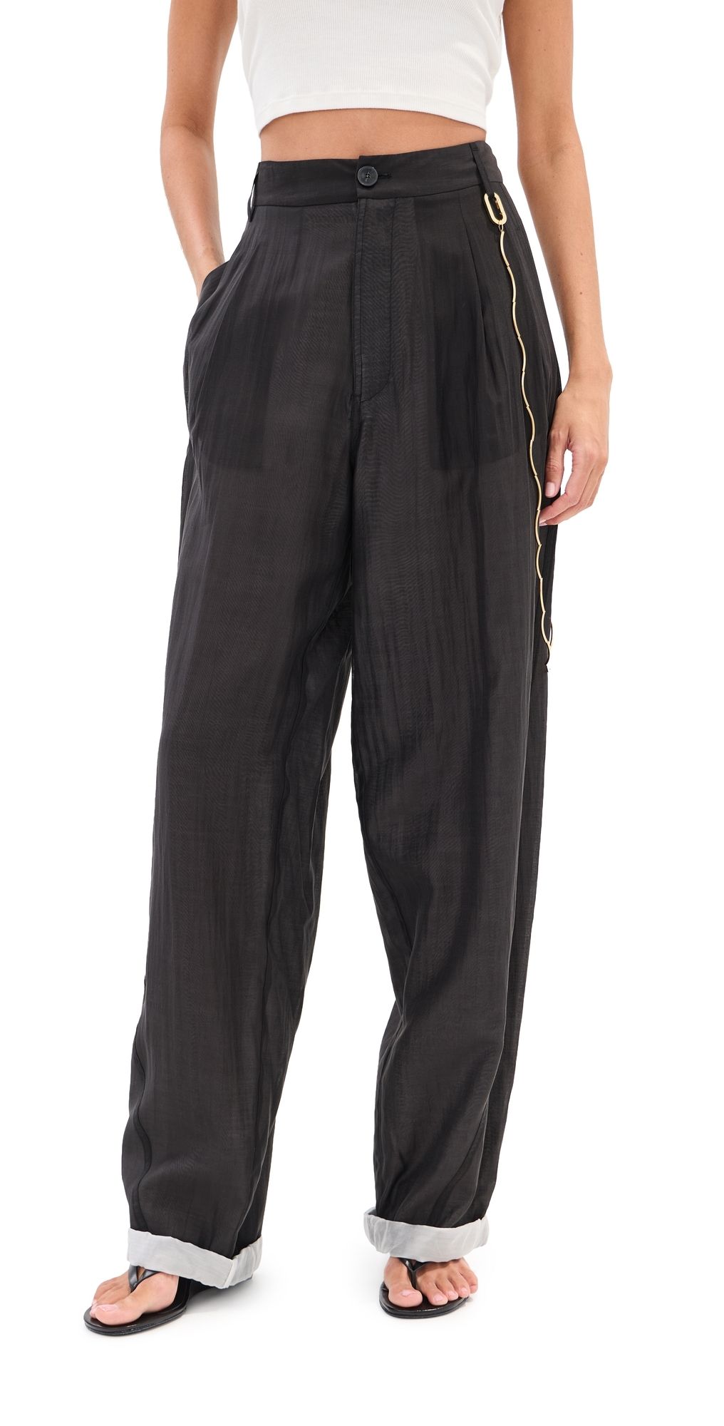 DARKPARK Phebe Chain Adorned Double Sided Wide-Leg Pants Black 44