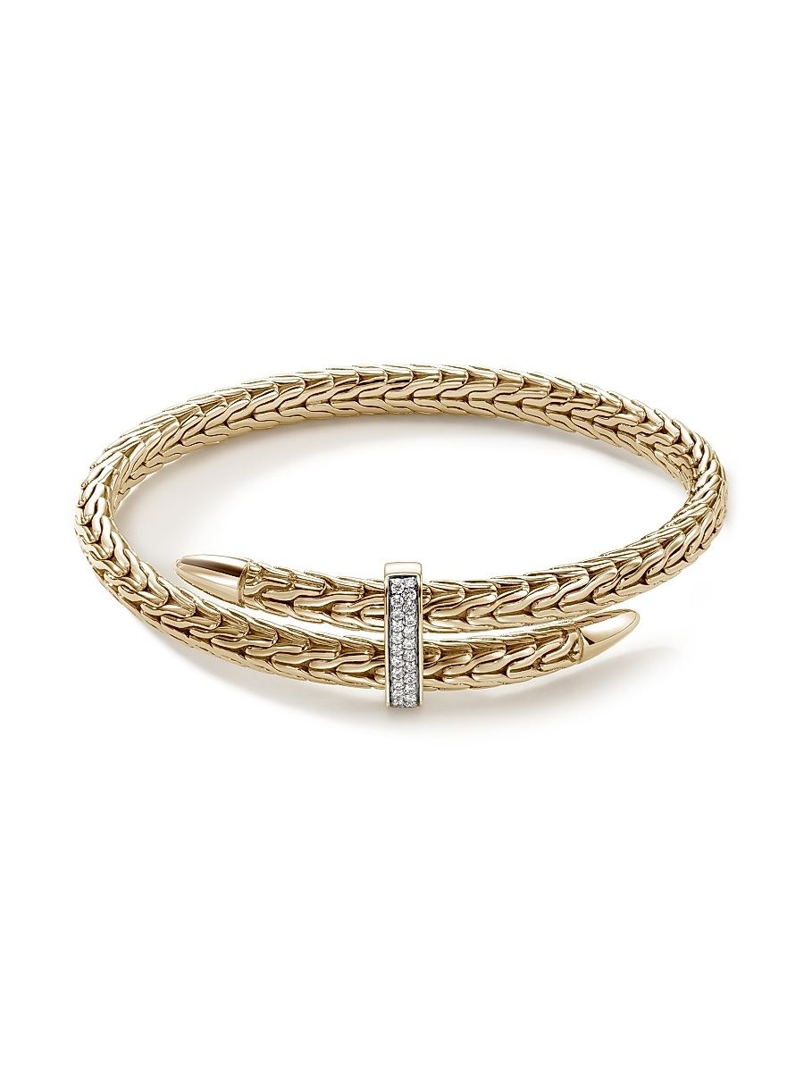 Women's Spear 14K Gold & Diamond Pavé Flex Cuff Bracelet - Gold - Size Small