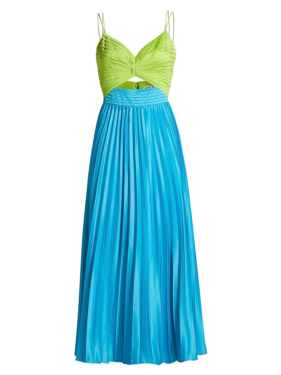 Women's Silas Pleated Colorblocked Midi-Dress - Adonis Blue - Size 12