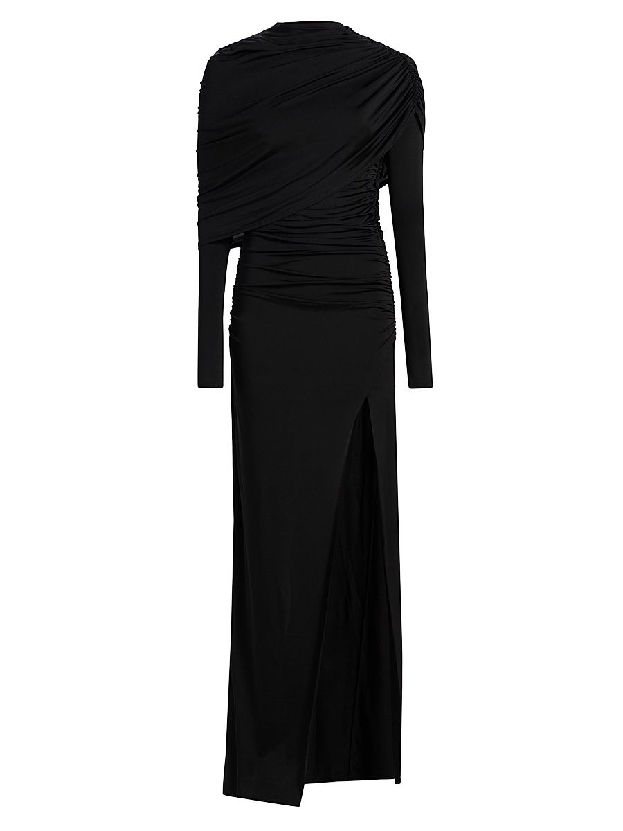 Women's Jersey Ruched Shawl Gown - Black - Size Large