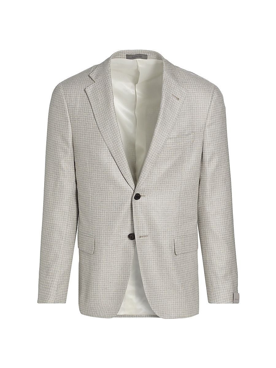 Men's Houndstooth Silk Sport Jacket - Natural Blue Mini - Size 44