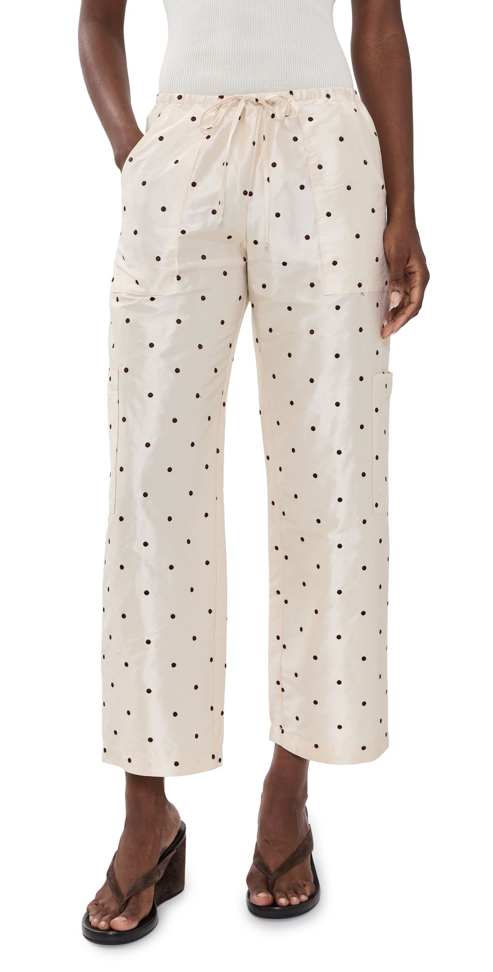 DONNI. The Taffeta Drawstring Cargo Pants Creme With Walnut S