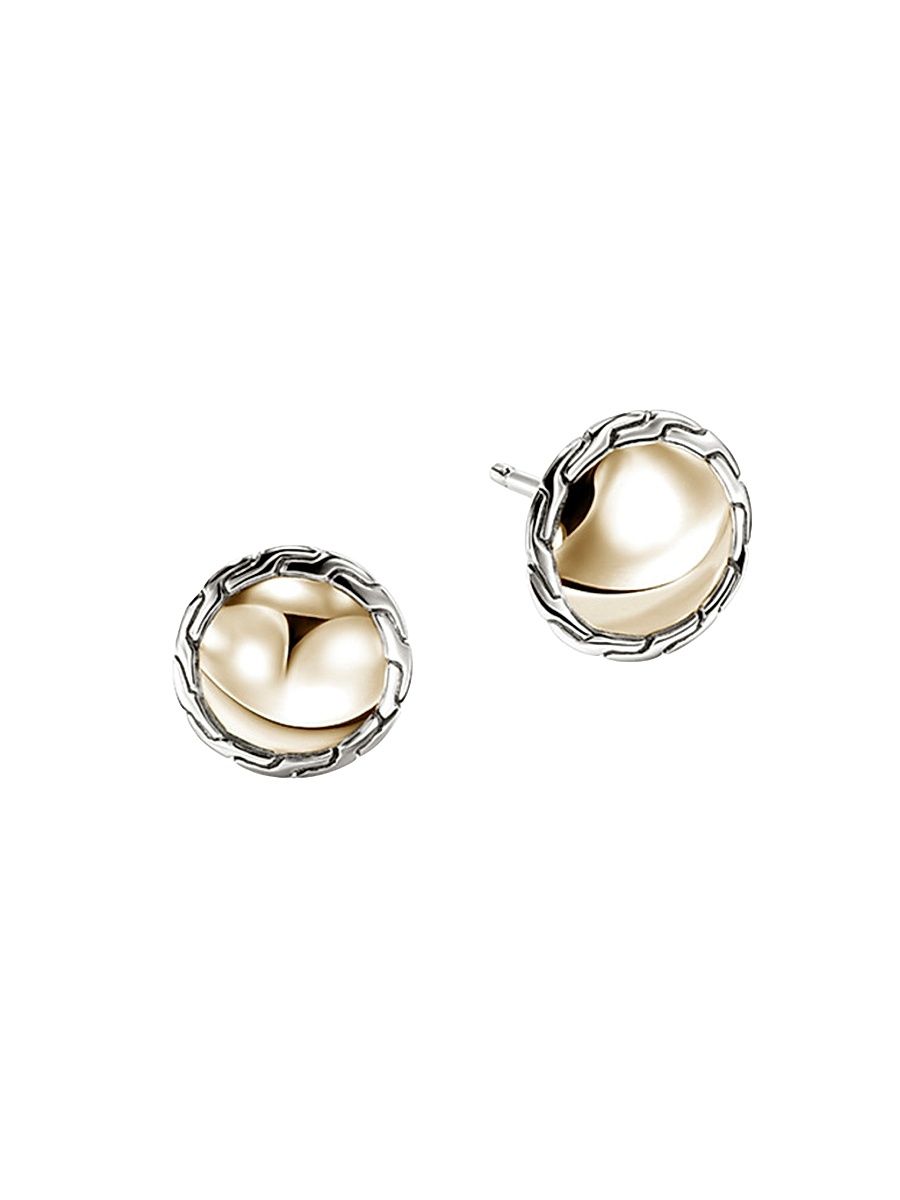 Women's JH Essentials 14K Yellow Gold & Sterling Silver Stud Earrings - Silver And Yellow Gold