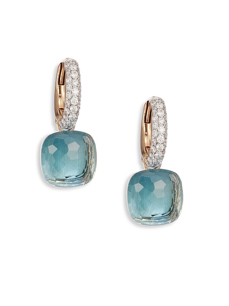 Women's Nudo Blue Topaz, Diamond & 18K Rose Gold Leverback Earrings - Rose Gold