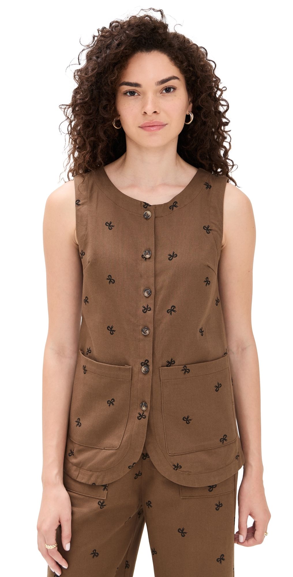 Little Lies Bow Pattern Vest Chocolate M
