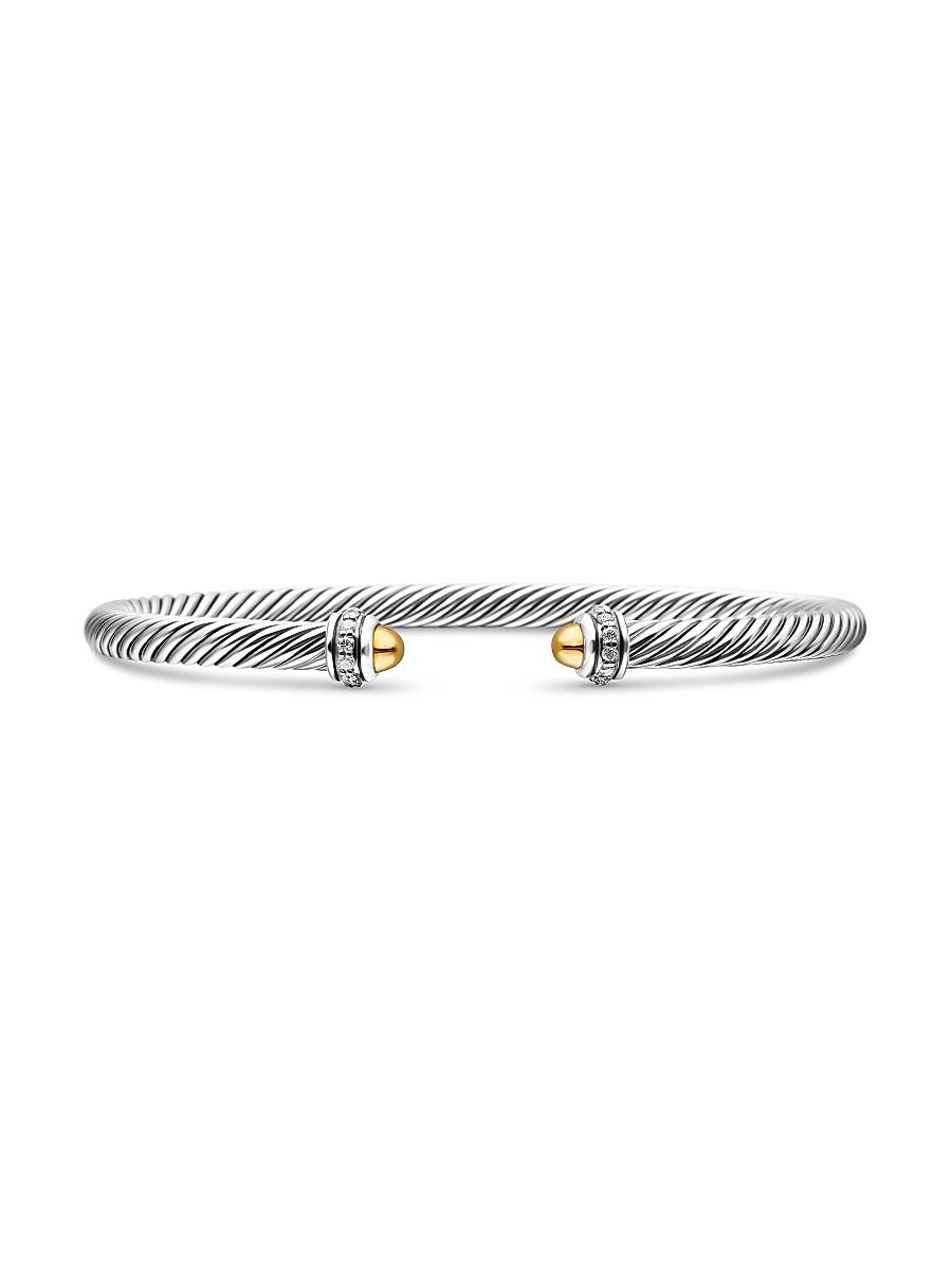 Women's Classic Cable Bracelet in Sterling Silver - Gold Dome - Size Medium