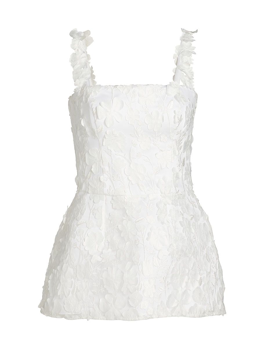 Women's Marie Floral Lace Peplum Top - White - Size Large