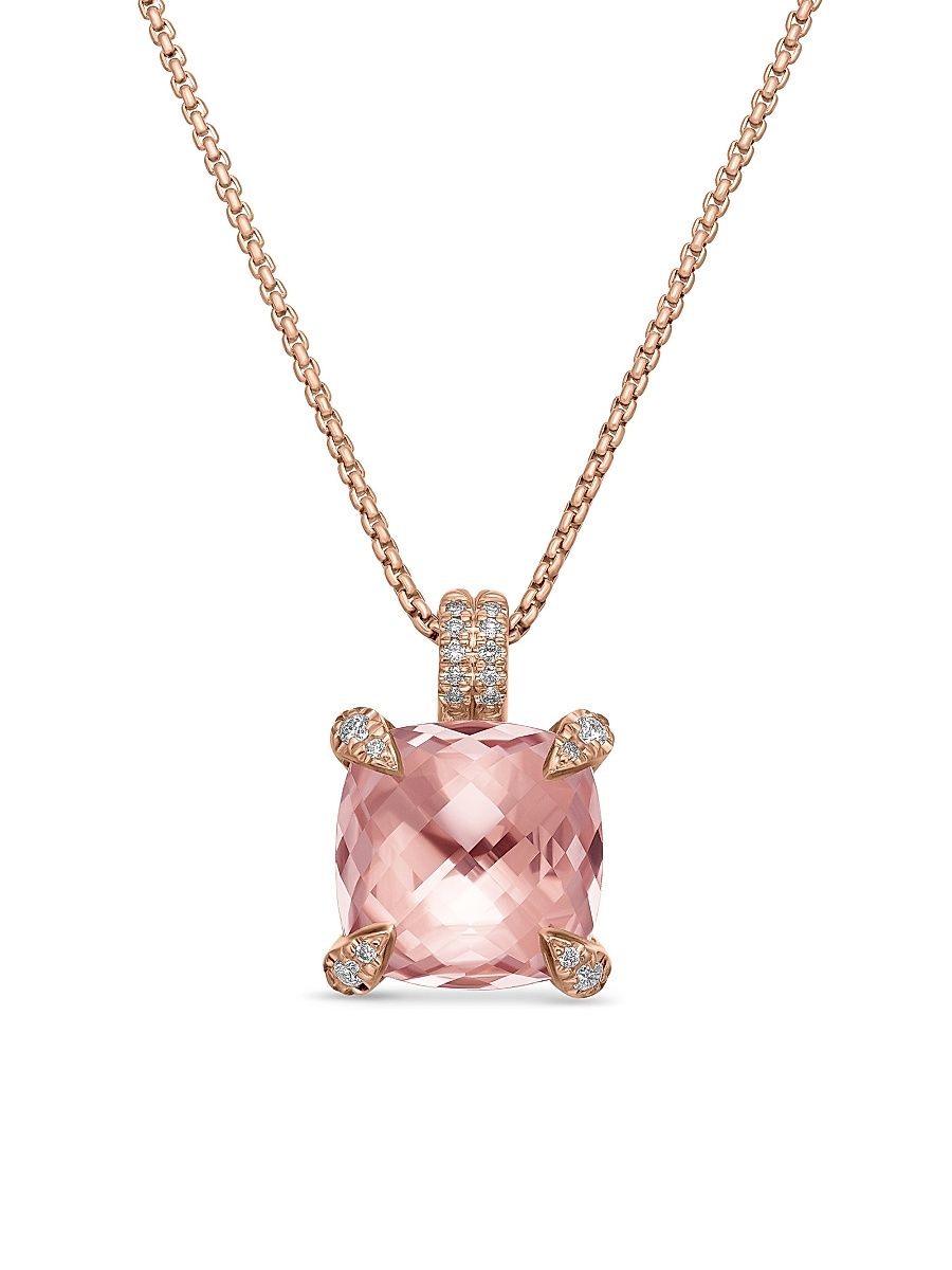 Women's Chatelaine Pendant Necklace in 18K Rose Gold with Morganite and Diamonds, 11mm - Morganite - Size 18