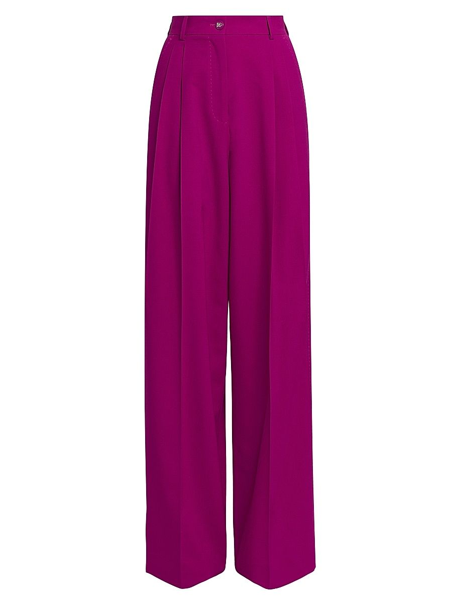 Women's Stretch-Wool Wide-Leg Pants - Fuchsia - Size 6