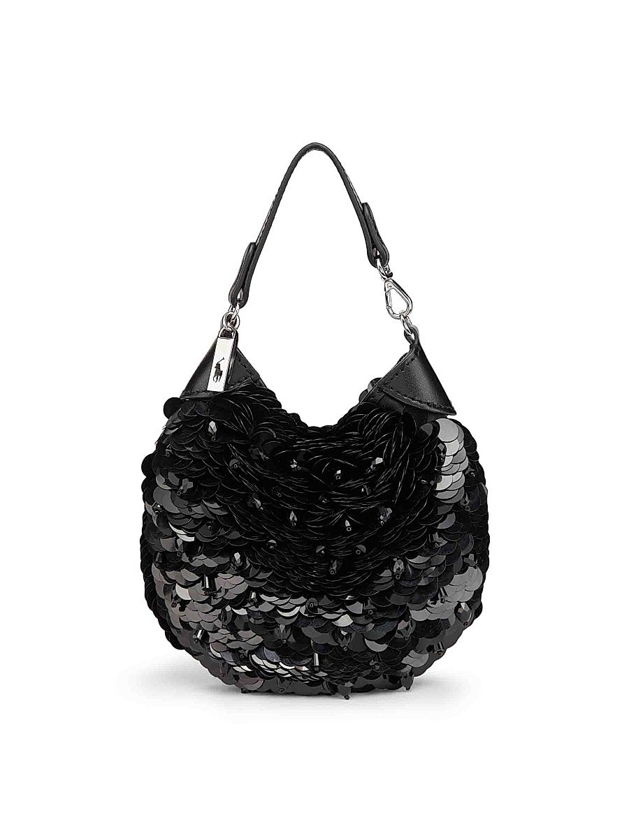 Women's Polo ID Mini Pailettes Silk Pouch - Black