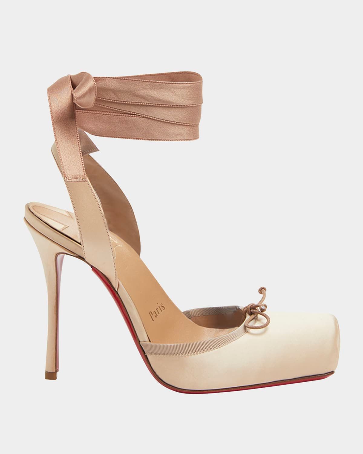 100mm Cassia Silk Ankle-Tie Ballerina Pumps