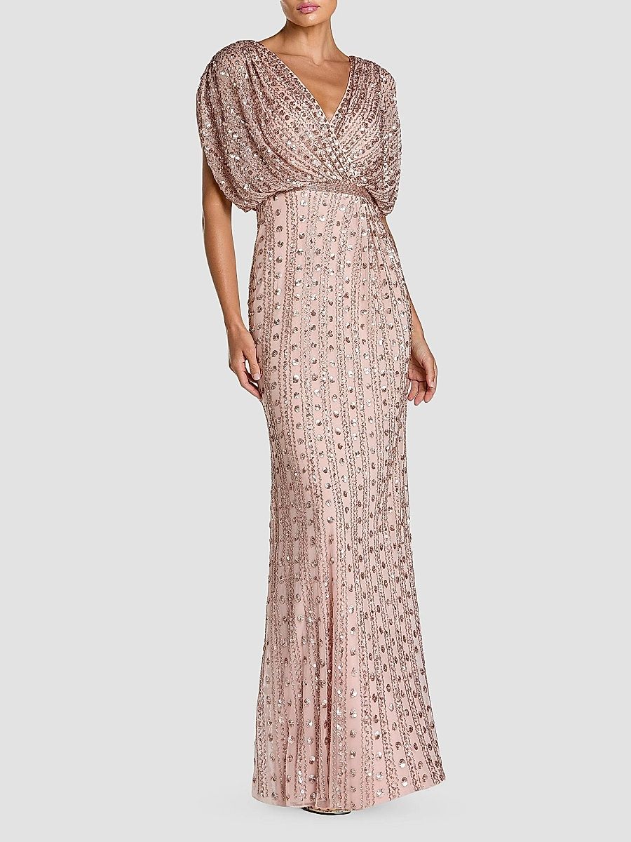 Mac Duggal Women's Beaded Mesh Column Gown - Vintage Rose - Size 20