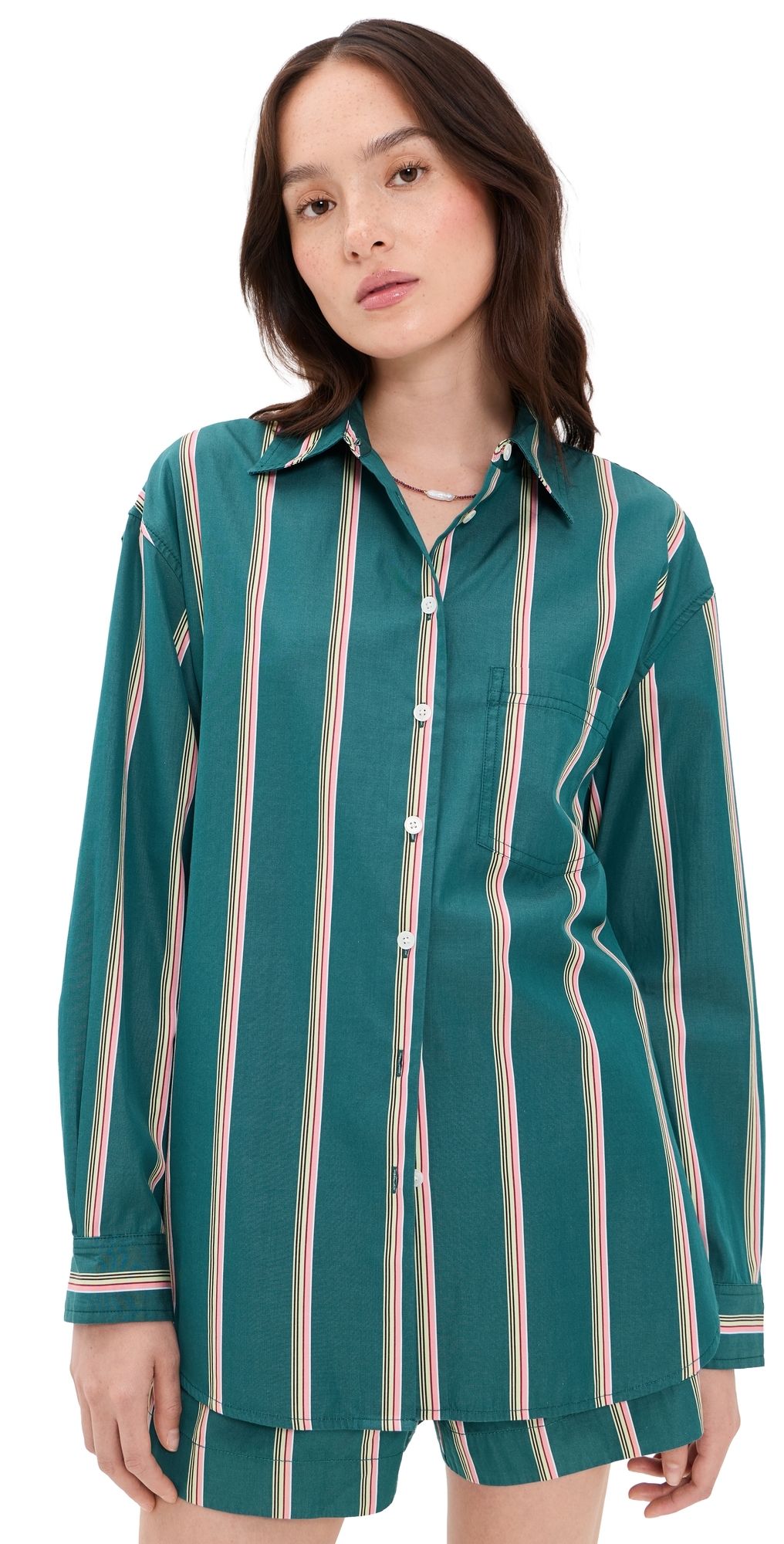 Madewell Madewell x Shopbop Easy Shirt In Mid-Weight Poplin Retro Stripe Deep Lagoon XS