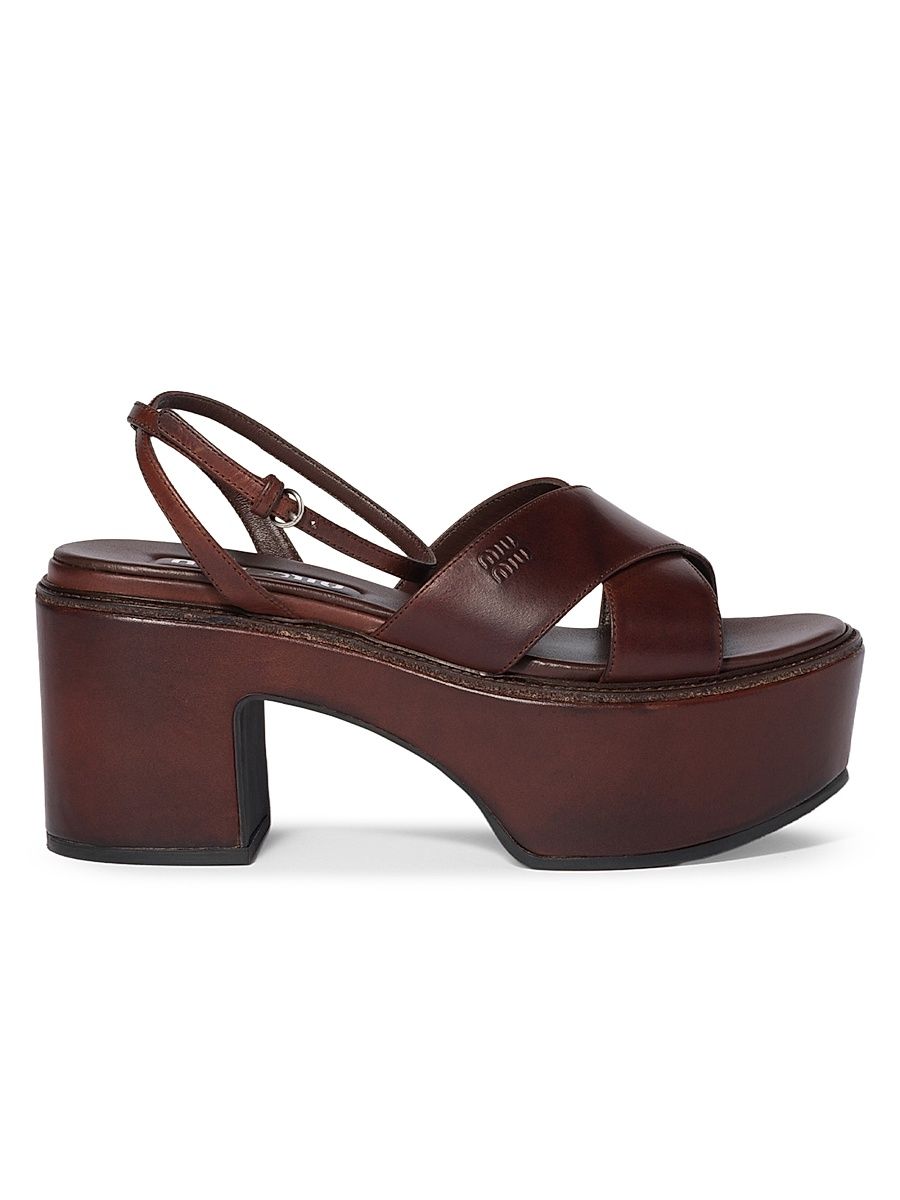 Women's Leather Platform Sandals - Brown - Size 11