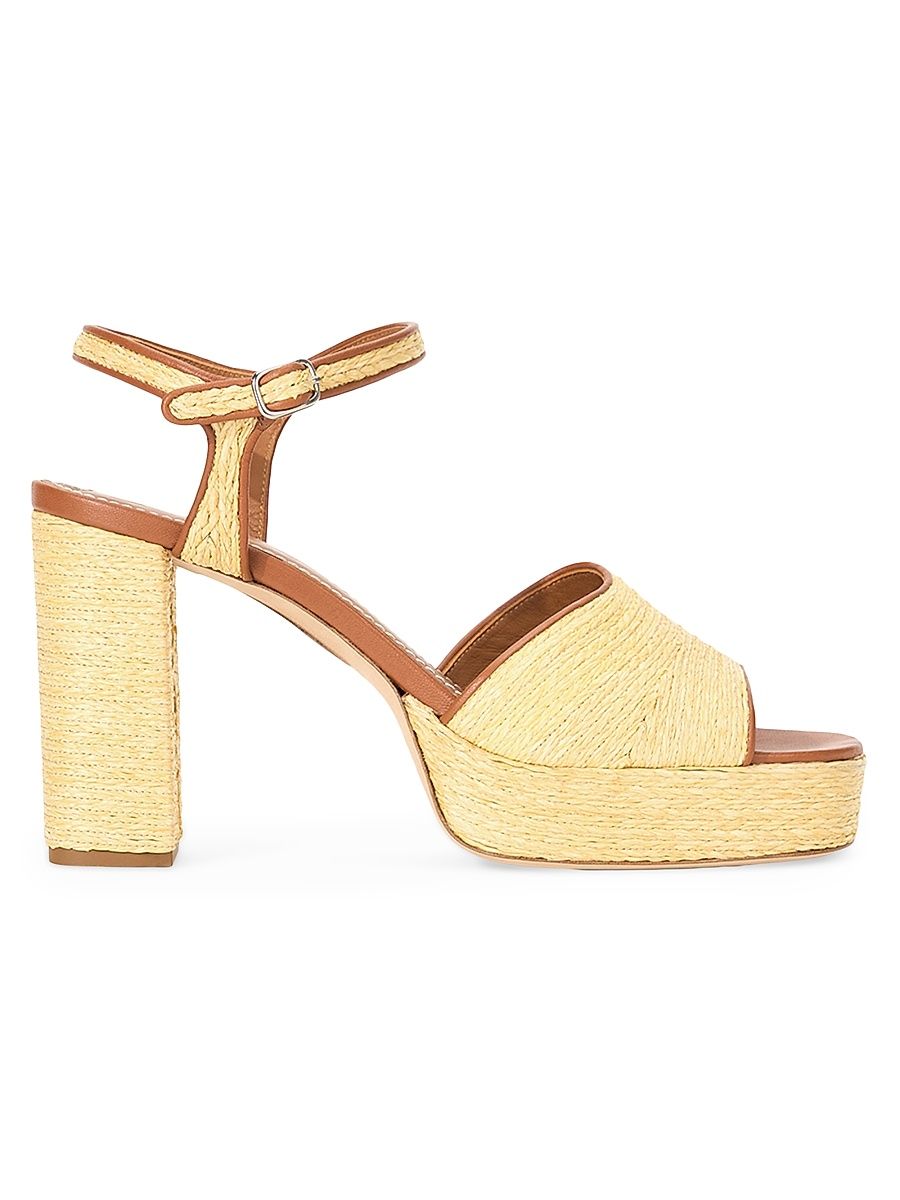 Women's Jodie 100MM Raffia Block-Heel Sandals - Natural - Size 10.5