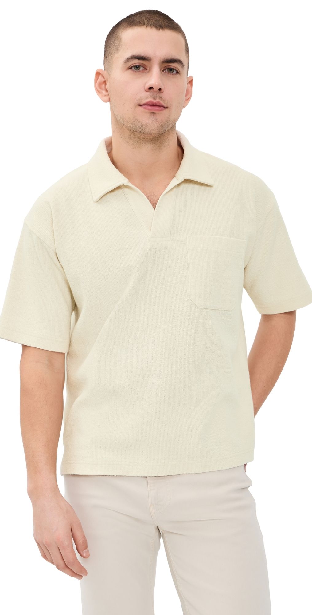 FRAME Textured Polo Top Light Stone L