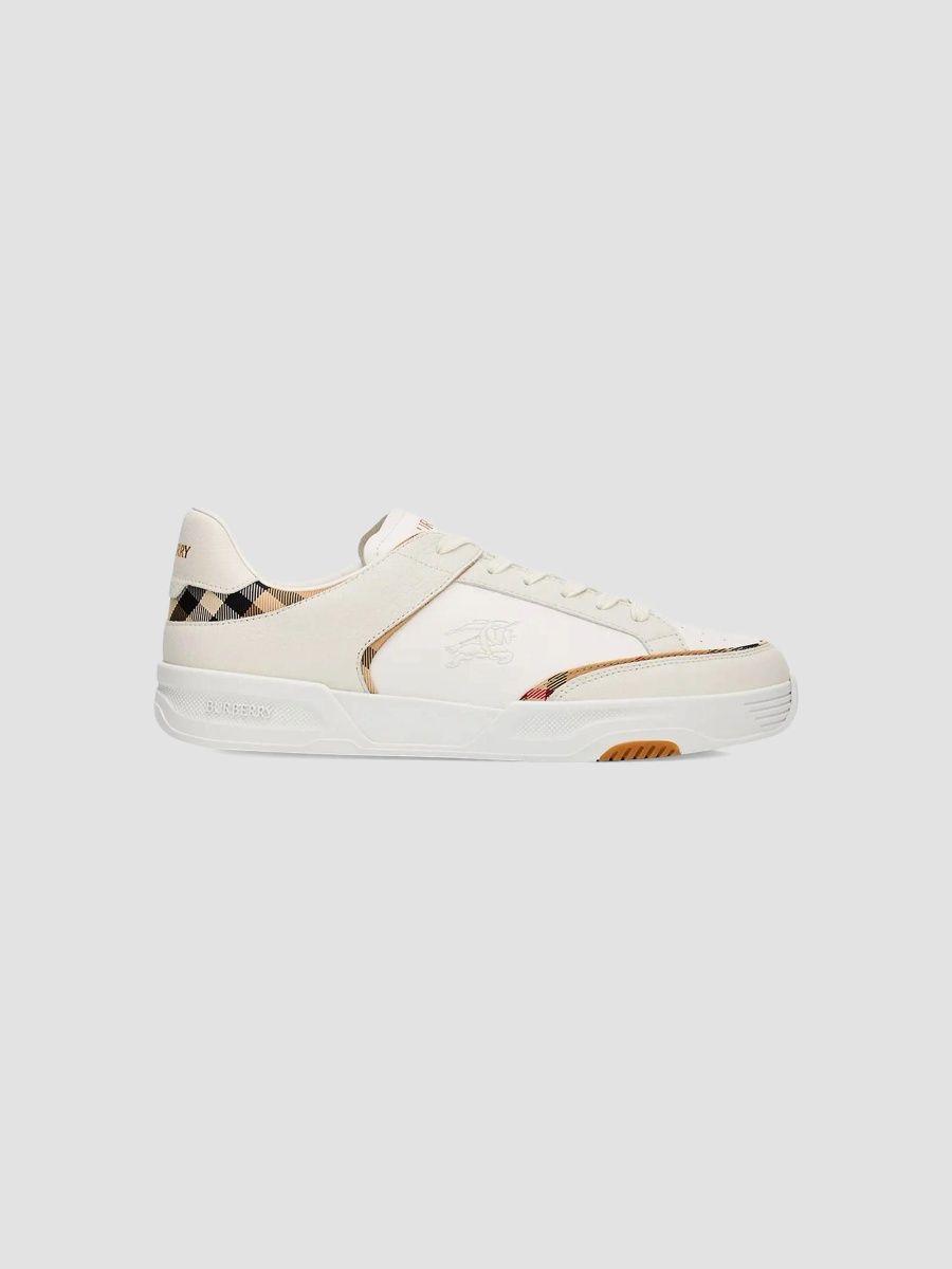 Burberry Men's Harrow Leather & Nylon Low-Top Sneakers - White Beige - Size 7