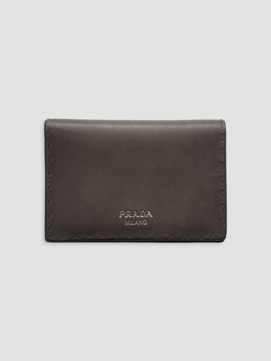Prada Men's Antiqued Leather Card Holder - Grey