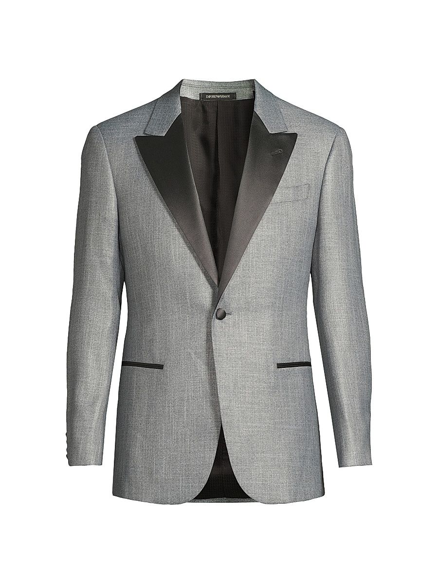 Men's Satin-Lapel Woven Dinner Jacket - Gray - Size 40