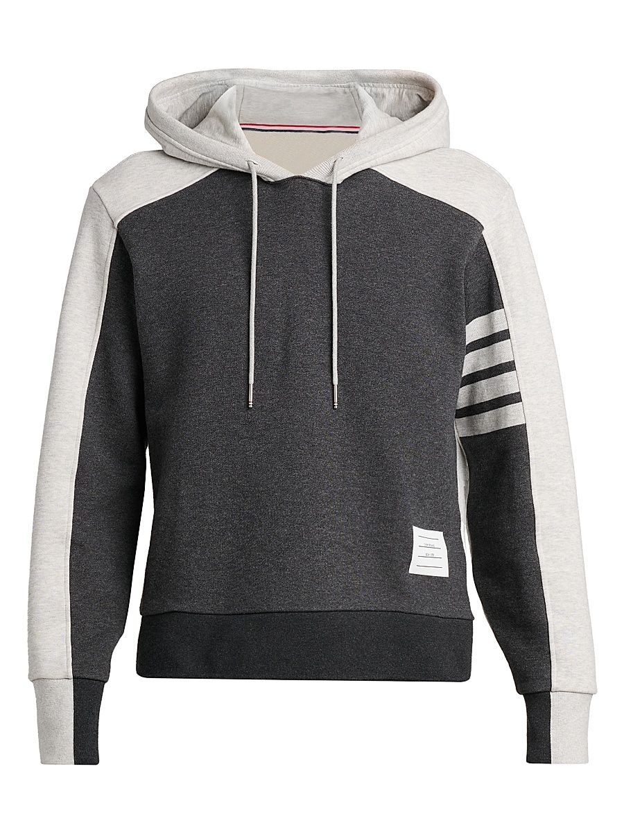 Men's Engineered 4-Bar Colorblocked Loopback Cotton Hoodie - Dark Grey Pale Grey - Size XXL