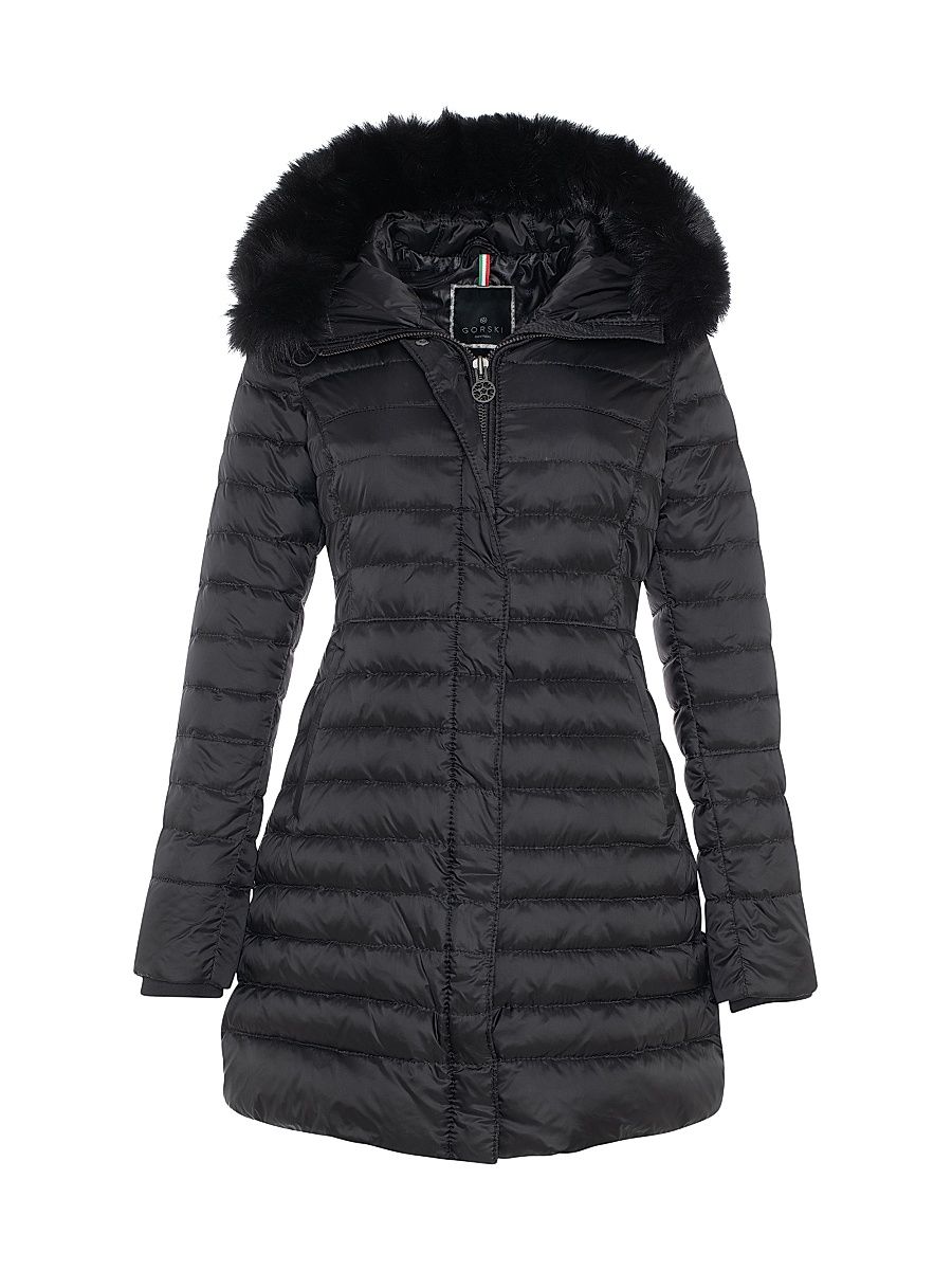 Women's Apres-Ski Jacket with Detachable Toscana Lamb Hood Trim - Black - Size Large