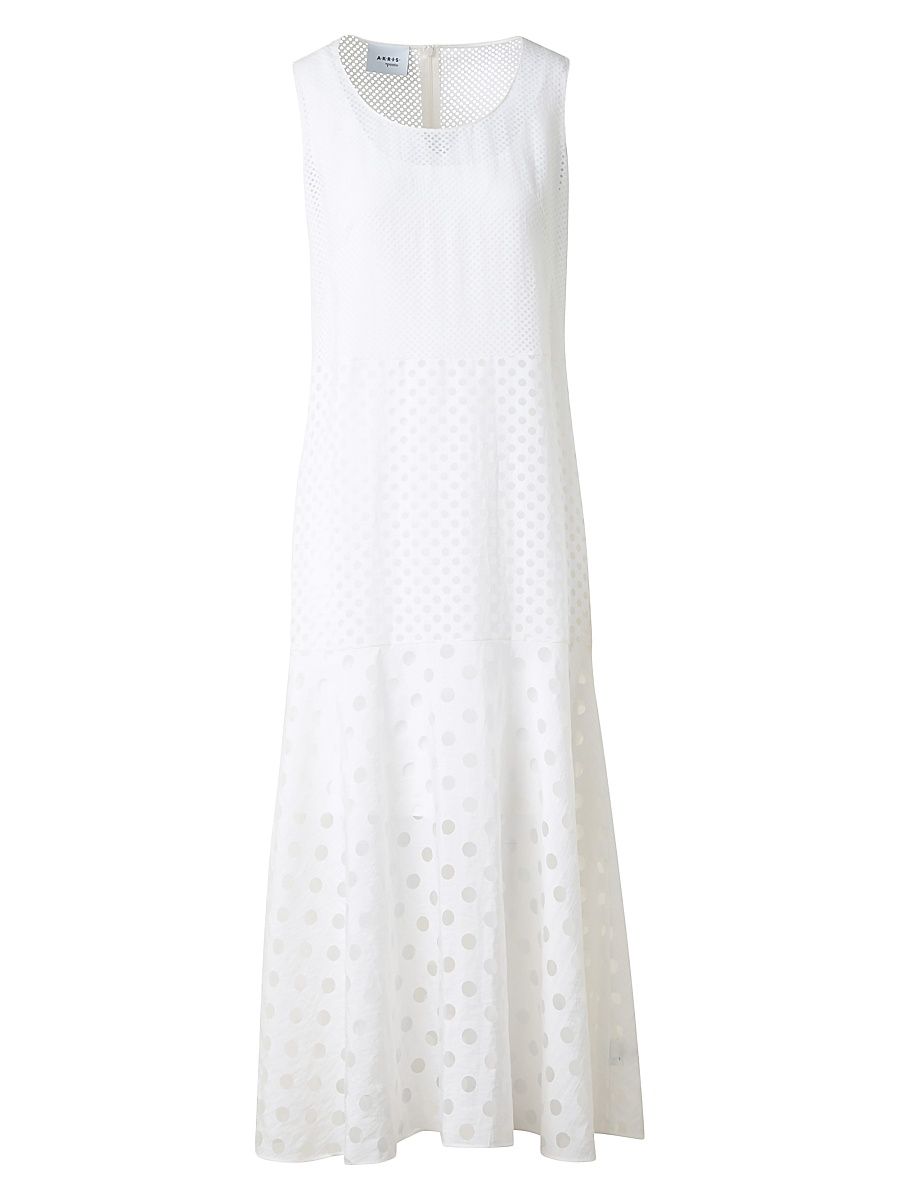 Women's Polka Dot Sleeveless A-Line Midi-Dress - Cream - Size 8