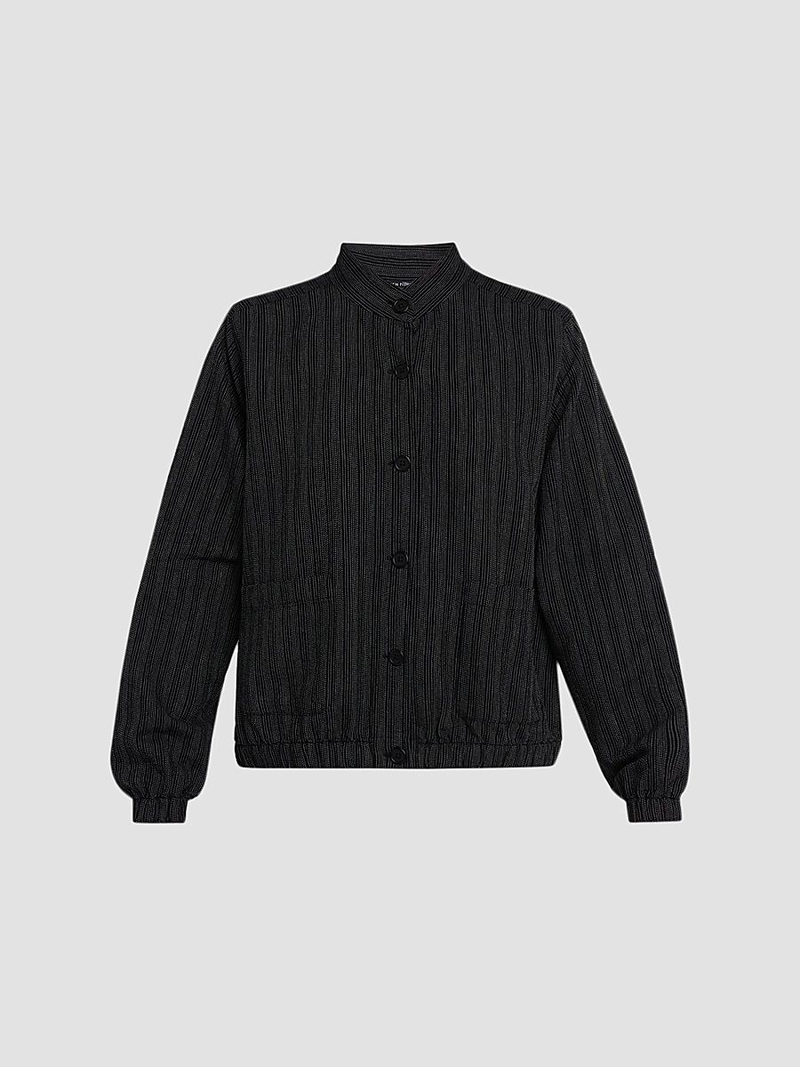 Women's Yarn-Dyed Stripe Cotton Jacket - Black White - Size 26