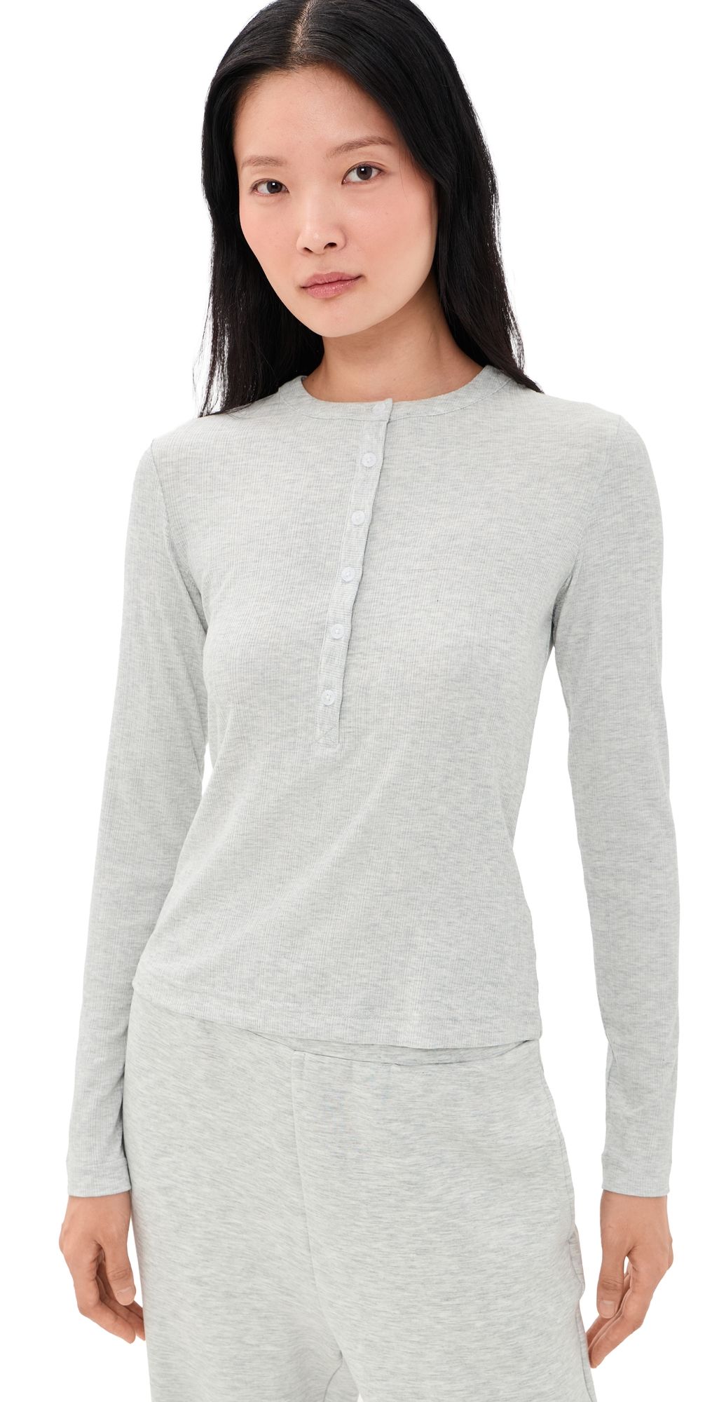 Varley Kesia Long Sleeve Henley Top Light Grey Marl XXS