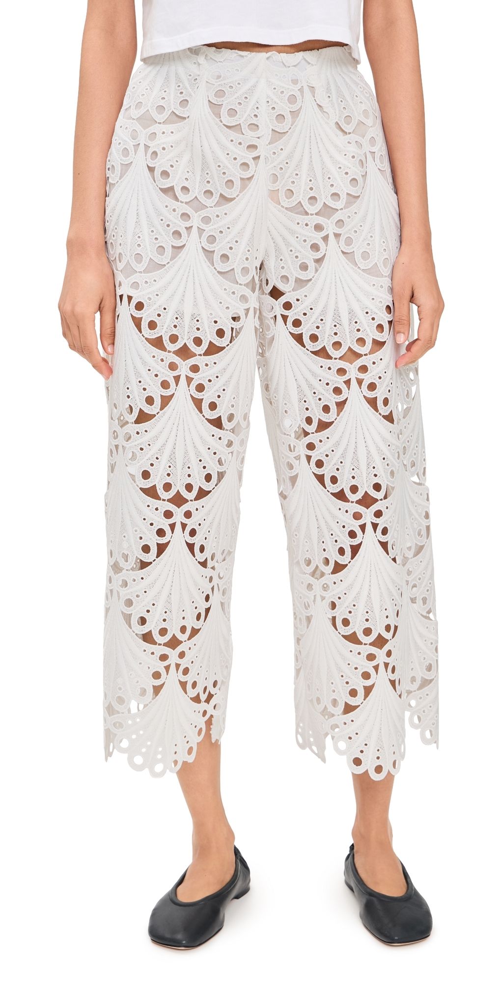 MEIMEIJ Scalloped Eyelet Lace Pants Latte 40