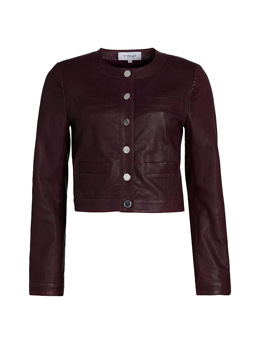 Women's Penny Leather Crop Jacket - Black Cherry - Size 14