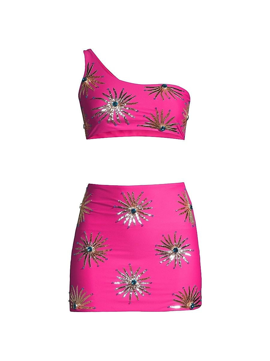Women's Beatrix Sunburst 2-Piece Swim Skirt Set - Fuchsia - Size Medium