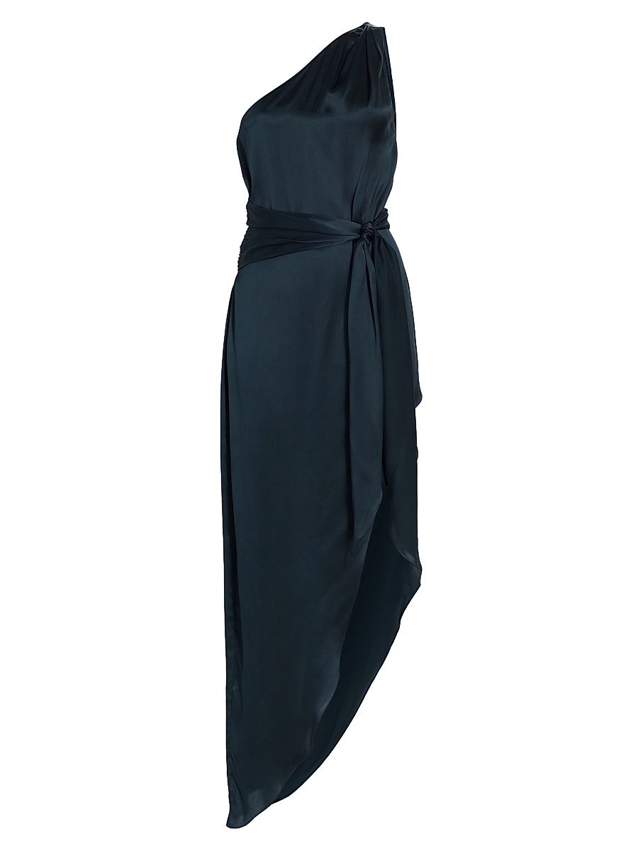 Women's Palmira Silk One-Shoulder Maxi Dress - Ink - Size Large