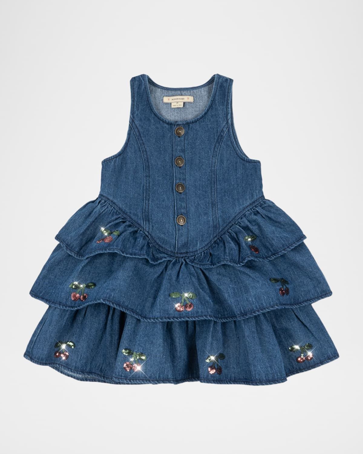Girl & apos;s Elba Embroidered Sequin Denim Dress, Size 18M-10