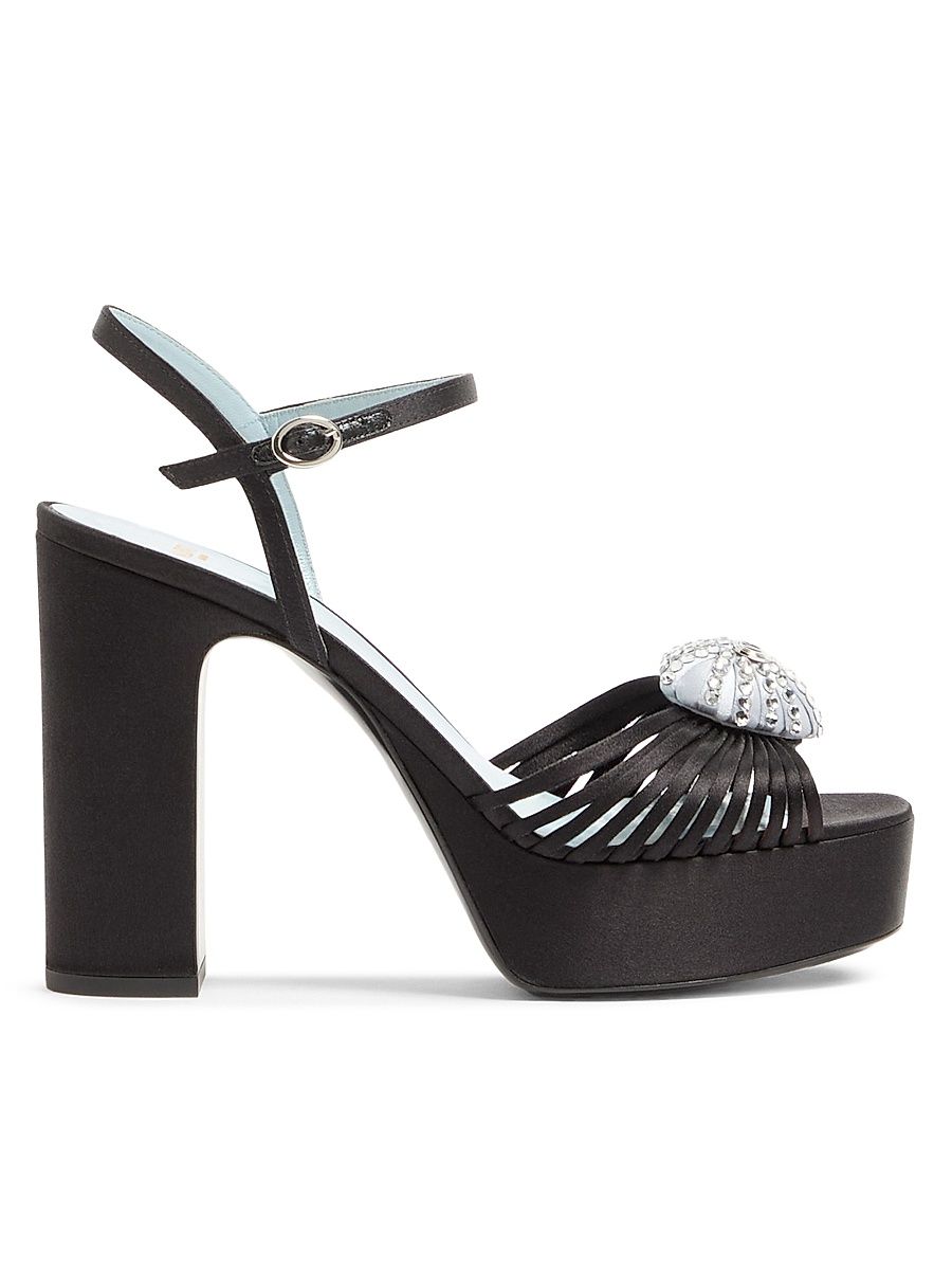 Women's Coeur Royal 115MM Platform Sandals in Satin - Black Crystal - Size 10.5