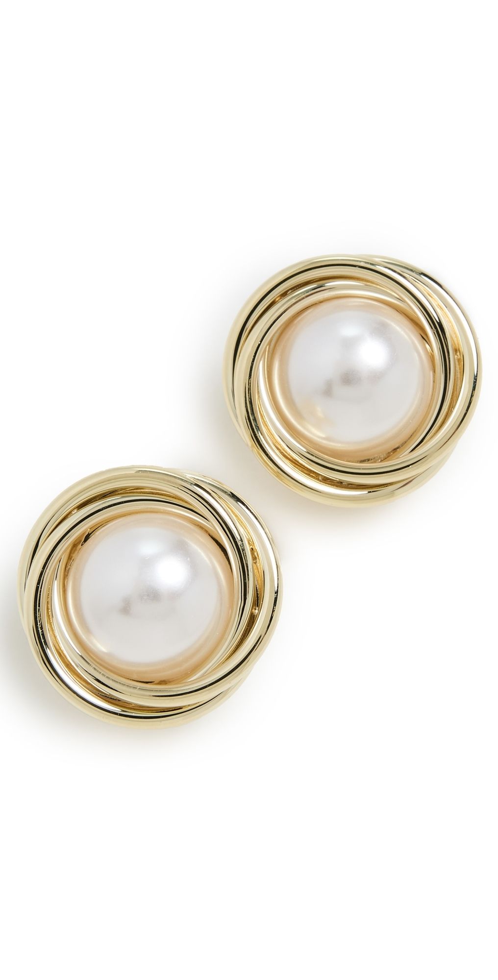 By Adina Eden Pearl Twisted Bezel On The Ear Stud Earrings Pearl White One Size