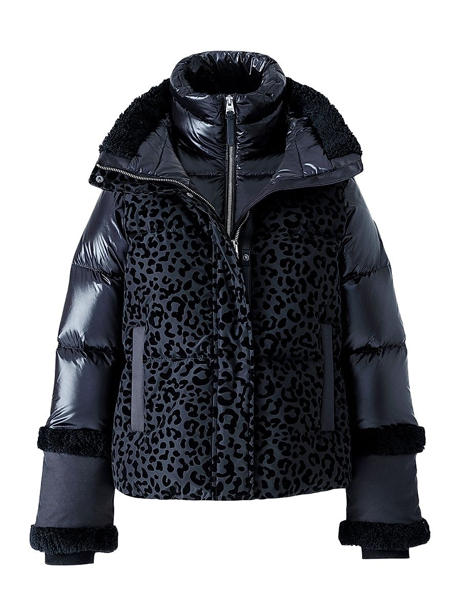 Women's Lydana Leopard Print Down Puffer - Black - Size Large