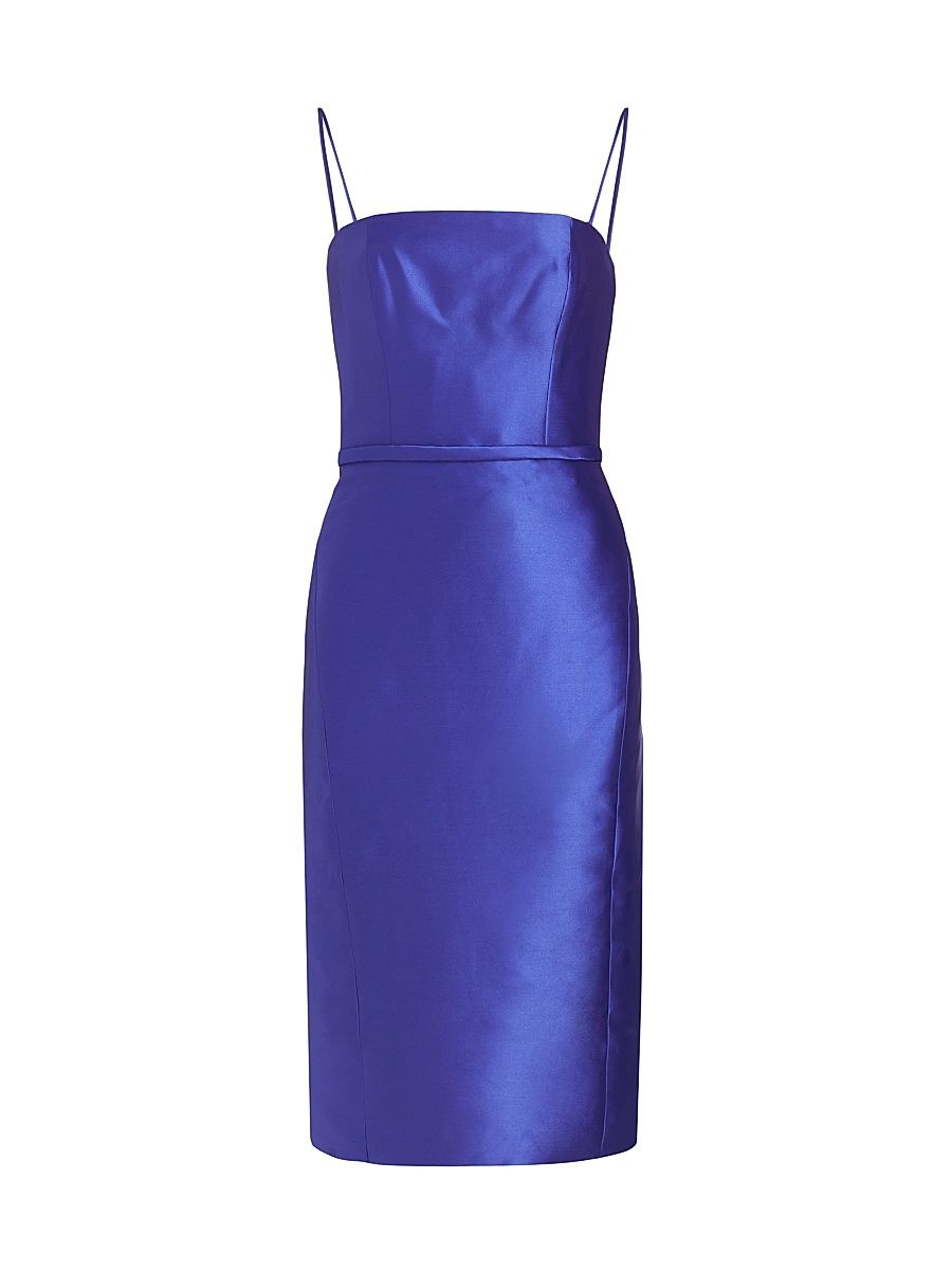 Women's Satin Mikado Sheath Midi-Dress - Cobalt - Size 10