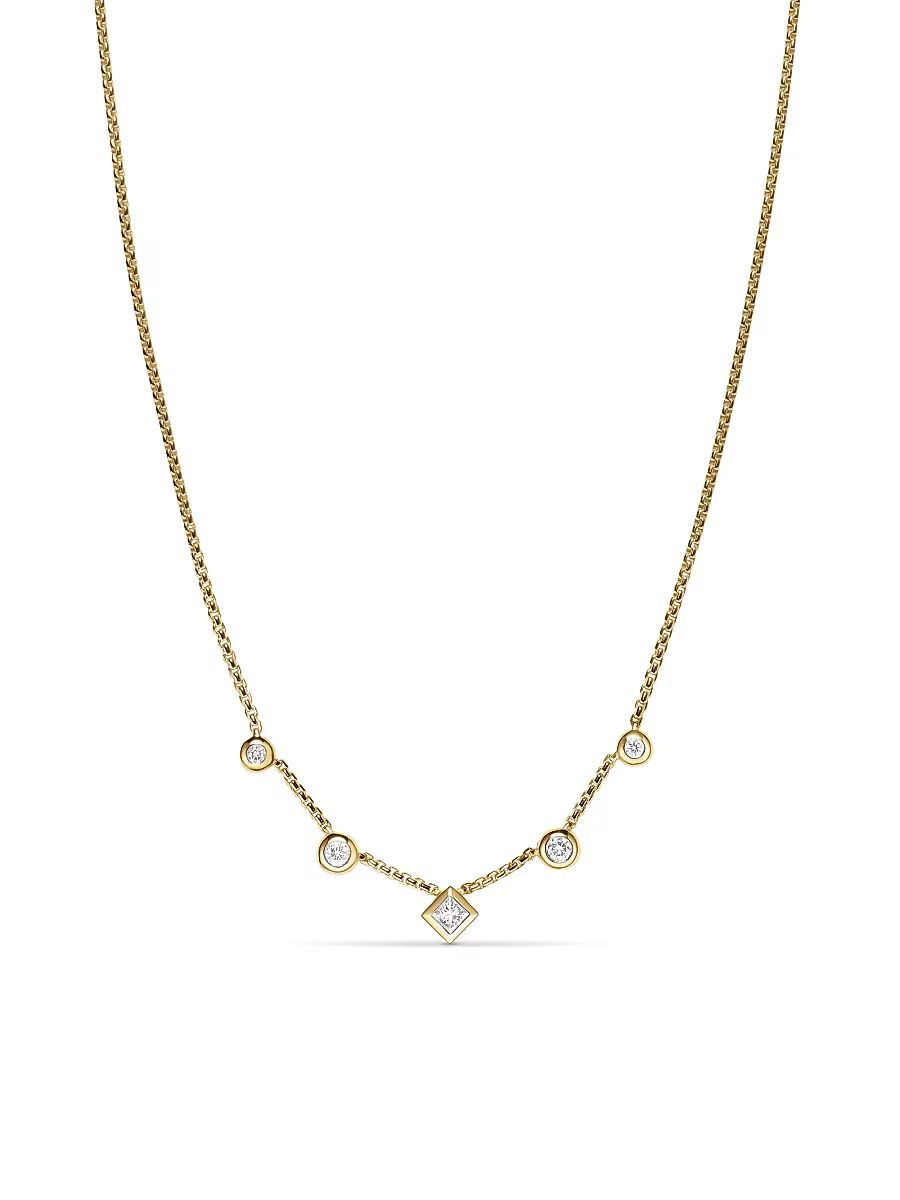 Women's Petite Modern Renaissance Station Chain Necklace in 18K Yellow Gold with Diamonds, 3.4MM - Diamond - Size 17