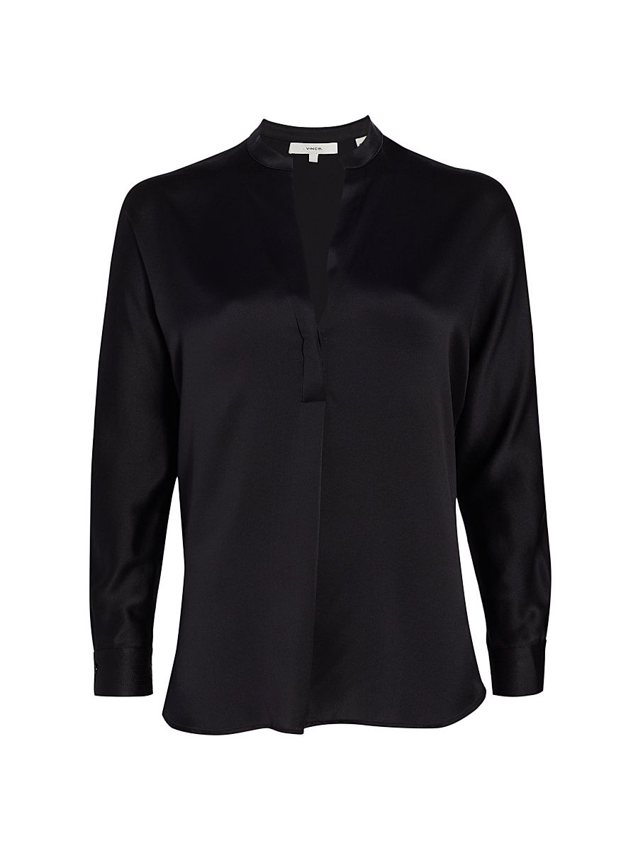 Women's Silk Long-Sleeve Blouse - Black - Size 22