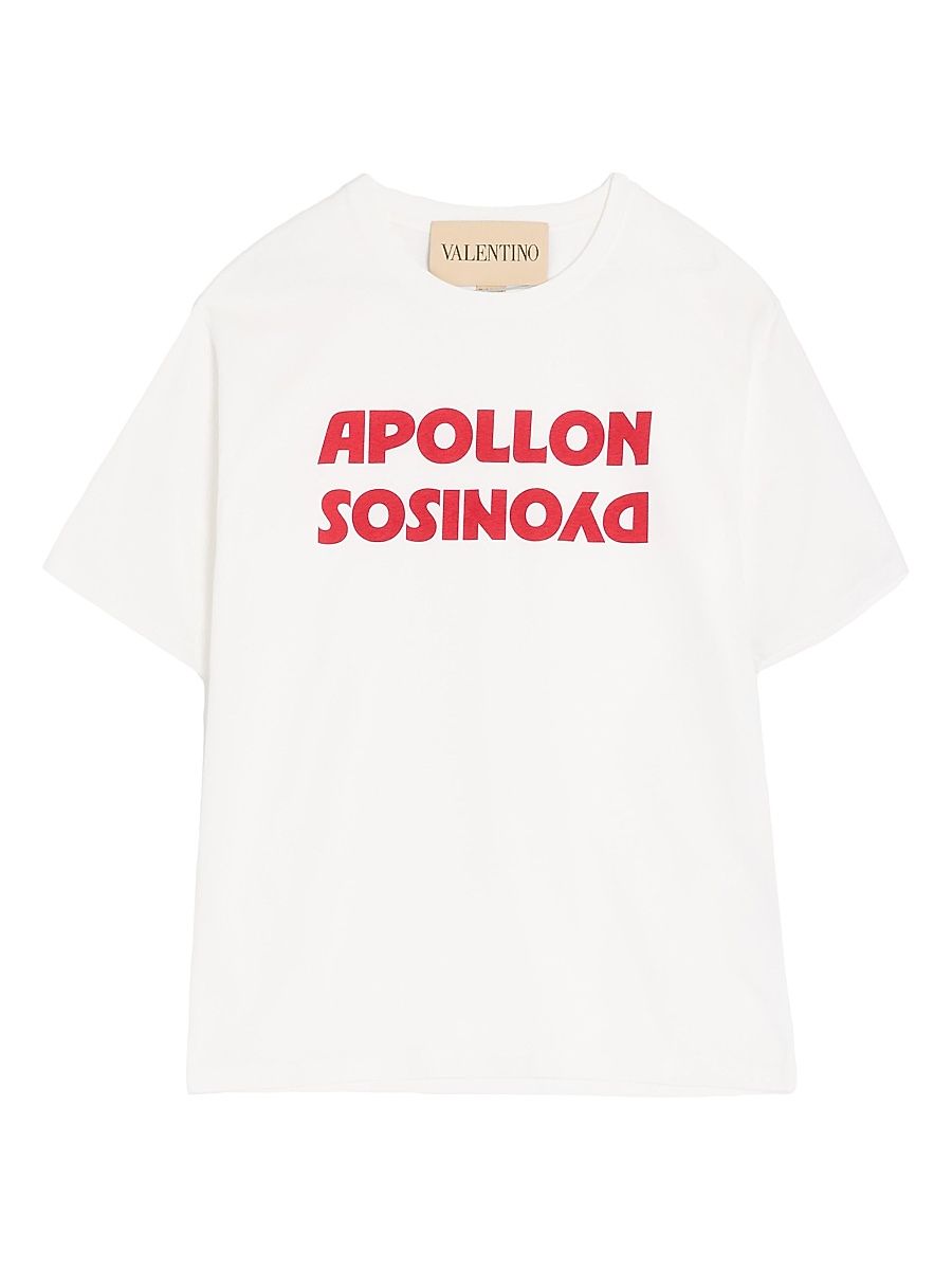 Men's Cotton T-Shirt with Apollon Dyonisos Print - White Red - Size Large