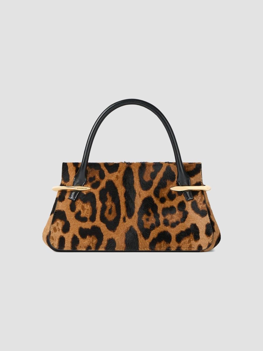 Givenchy Women's Mini Pinch Top Handle Bag in Pony Effect Leather with Leopard Pattern - Black Beige