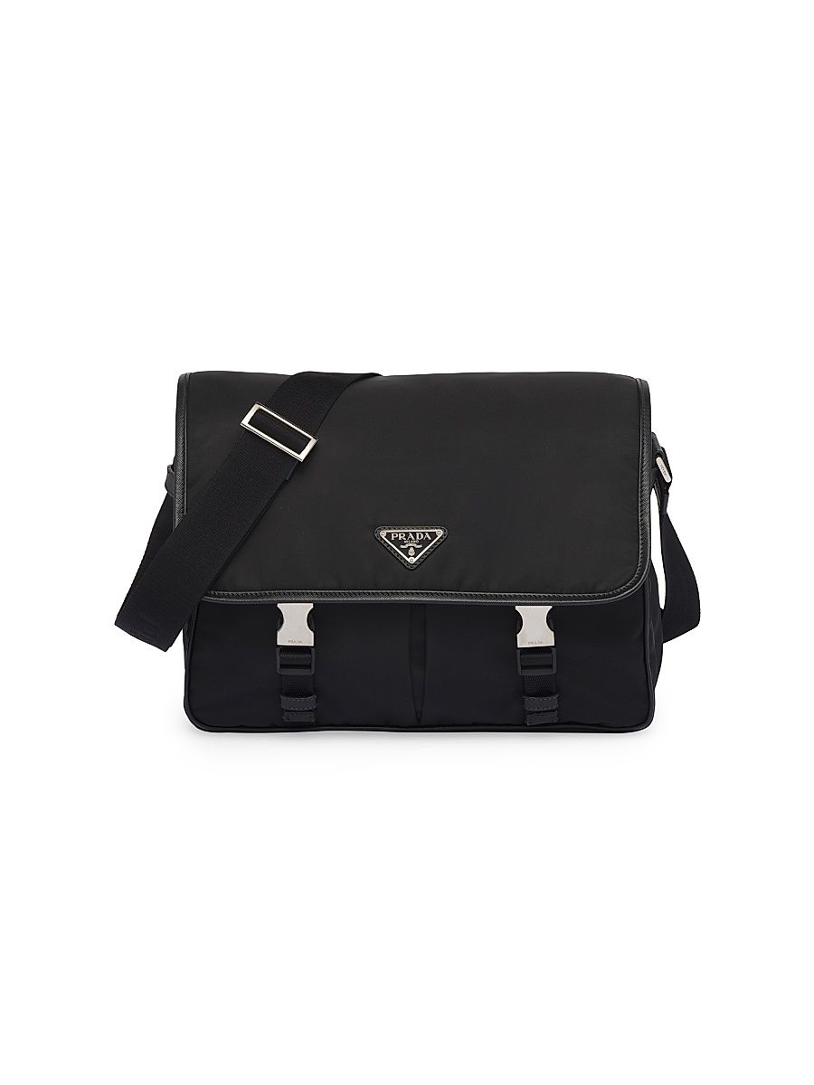 Men's Re-Nylon And Saffiano Shoulder Bag - Black