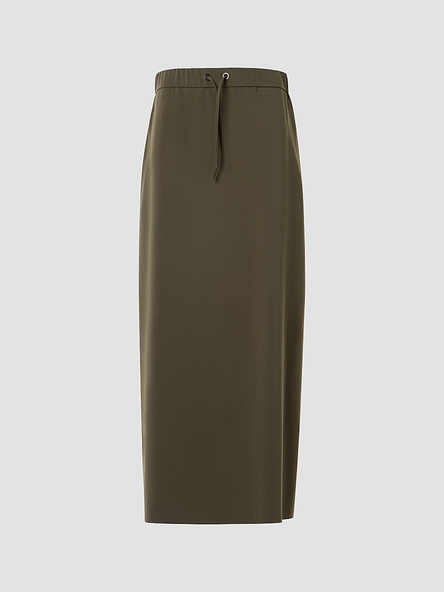 Women's Lasercut Crêpe Drawstring Midi Skirt - Olive - Size 16