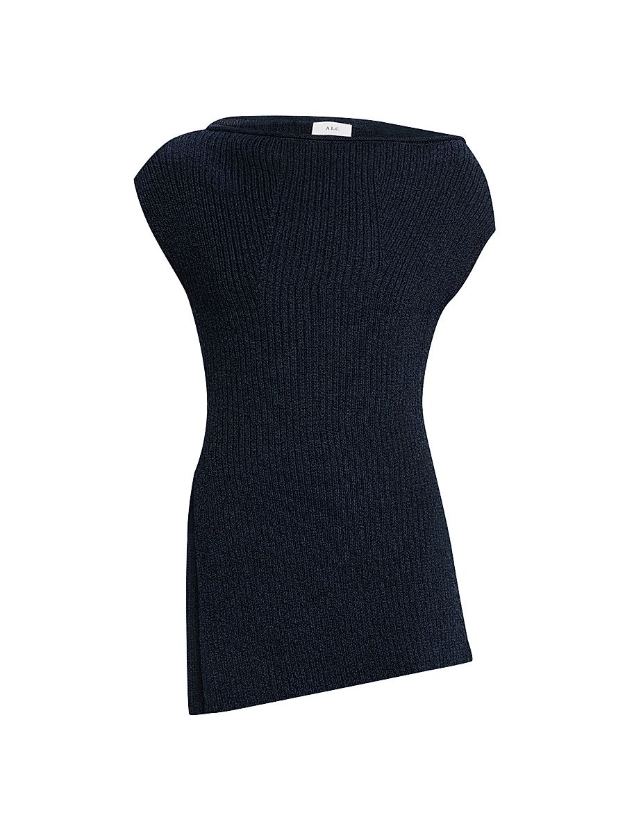 Women's Millie Asymmetric Rib-Knit Top - Navy - Size Small